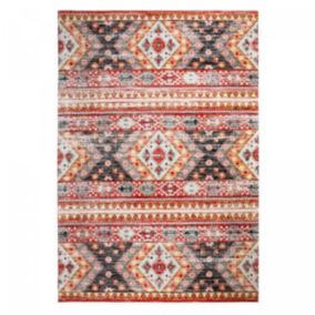 Tapis berbère tissé motif saharien CLARK 5, rouge, jaune, gris