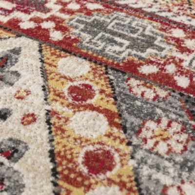 Tapis berbère tissé motif saharien CLARK 5, rouge, jaune, gris