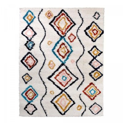 Tapis berbère tissé motifs ethno-chic EFAL-D, écru, rouge, jaune
