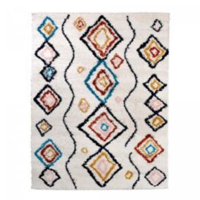 Tapis berbère tissé motifs ethno-chic EFAL-D, écru, rouge, jaune