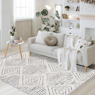 Tapis berbère tissé motifs ethno-chic NAXTAZ 5, écru, écru