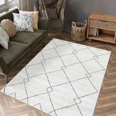 Tapis berbère tissé motifs ethno-chic NAXTAZ 8, écru, gris