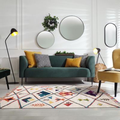 Tapis berbère tissé motifs tribaux LYN5 OURIKA C, blanc