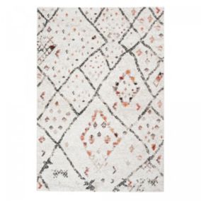 Tapis berbère tissé motifs tribaux LYN8, crème