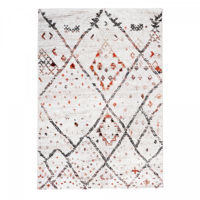 Tapis berbère tissé motifs tribaux LYN8 MORA, Crème, orange, noir