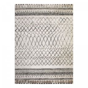 Tapis berbère tissé motifs tribaux MABAL, écru