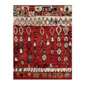 Tapis berbère tissé motifs tribaux MOROCO, rouge
