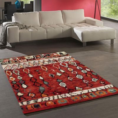 Tapis berbère tissé motifs tribaux MOROCO, rouge