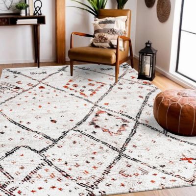 Tapis berbère tissé motifs tribaux MORYLA, crème