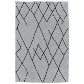 Tapis berbère tissé motifs tribaux NALADON, crème, noir
