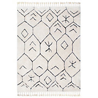 Tapis Berber frange motif berbère 150 x 200 cm noir et blanc