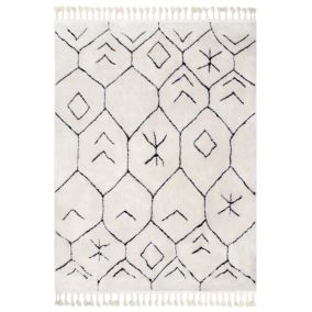 Tapis Berber frange motif berbère 150 x 200 cm noir et blanc