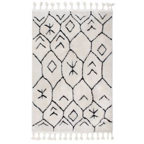 Tapis Berber franges motif berbère 100 x 150 cm noir et blanc