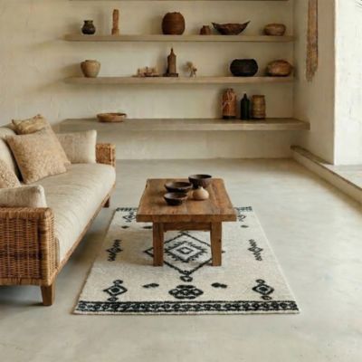 Tapis berbère motifs graphiques noirs L.160 x l. 120 cm Ornami Morgan