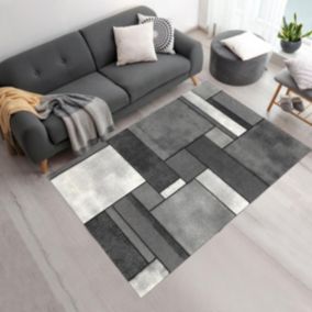 tapis bibliothèque 120x170 tissé gris rectangle motif géométrique GEOME