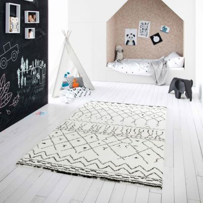 Tapis blanc à poils longs en polypropylène 200 x 290 cm  Oviala