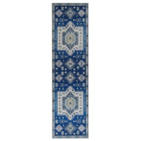 Tapis bleu et beige 80 x 300 cm PARVAKADLI