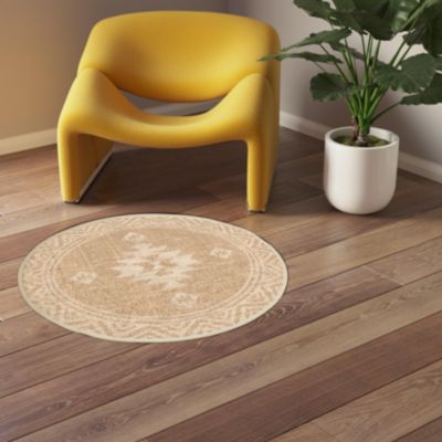 Tapis Boyoz intérieur et extérieur tissé beige et blanc ⌀80 cm GoodHome