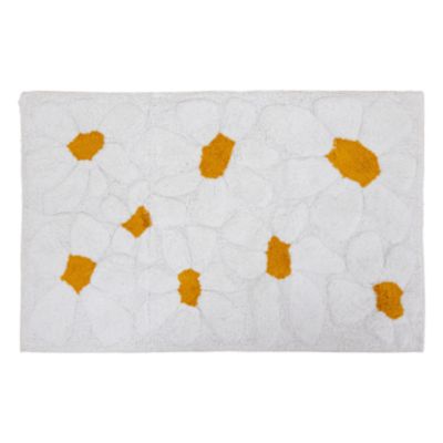 Tapis brodé marguerites (90x60 cm - Blanc)