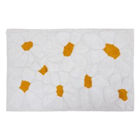 Tapis brodé marguerites (90x60 cm - Blanc)