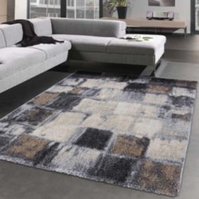 tapis chambre 100x100 tissé gris carré motif géométrique ELEGANT 04