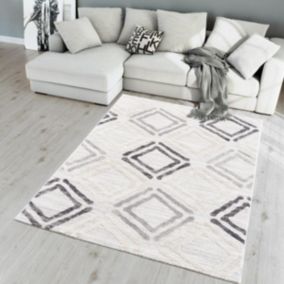 tapis chambre 120x160 tissé gris clair et gris foncé rectangle motif géométrique