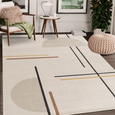 tapis chambre 120x170 tissé beige et jaune rectangle motif géométrique CONTELUNE