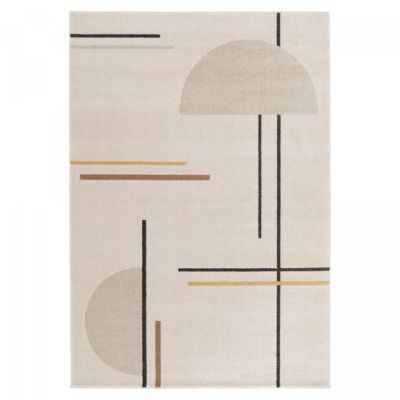 tapis chambre 120x170 tissé beige et jaune rectangle motif géométrique CONTELUNE