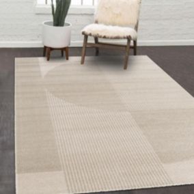 tapis chambre 120x170 tissé beige et marron rectangle motif géométrique CONTUNI