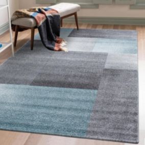 tapis chambre 120x170 tissé bleu et gris rectangle motif géométrique KARLUK