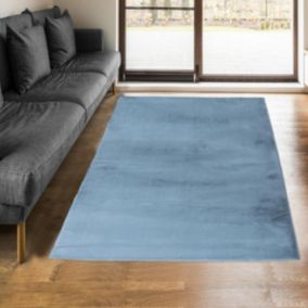 tapis chambre 120x170 tissé bleu rectangle motif uni SUPERSOFT