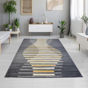 tapis chambre 120x170 tissé gris clair et jaune rectangle motif géométrique