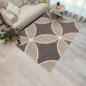 tapis chambre 120x170 tissé marron et beige rectangle motif floral CURCU