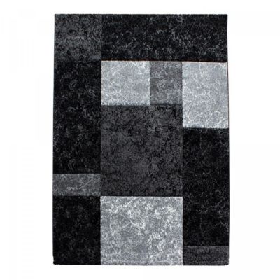 tapis chambre 120x170 tissé noir et gris rectangle motif géométrique CARARELLE