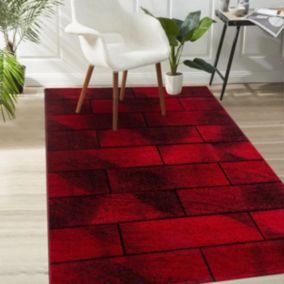 tapis chambre 120x170 tissé rouge et noir rectangle motif géométrique OMEGOU