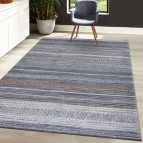 tapis chambre 150x230 tissé gris et orange rectangle motif ethnique NOBASTA