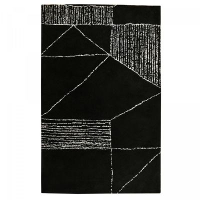 tapis chambre 160x230 fait à la main noir et blanc rectangle motif géométrique