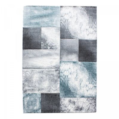 tapis chambre 160x230 tissé bleu et gris clair rectangle motif géométrique