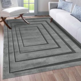 tapis chambre 160x230 tissé gris et noir rectangle motif géométrique PLAZA