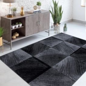 tapis chambre 160x230 tissé gris et noir rectangle motif géométrique SIPUR