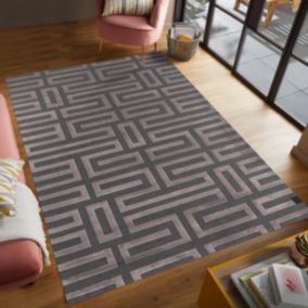 tapis chambre 160x230 tissé rose et gris rectangle motif géométrique CONRAD