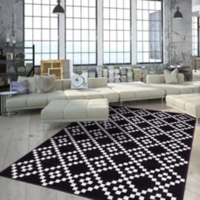 tapis chambre 190x280 tissé noir rectangle motif géométrique AF1 LERUM