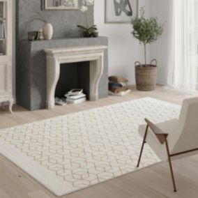 tapis chambre 80x150 tissé beige et jaune rectangle motif géométrique BELLA 3