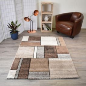 tapis chambre 80x150 tissé beige rectangle motif géométrique GEOME