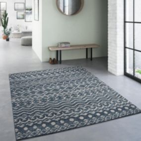 tapis chambre 80x150 tissé bleu et crème rectangle motif berbère BELLA 4