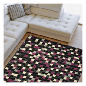 tapis chambre 80x150 tissé fuchsia rectangle motif géométrique AF1 PICASLER