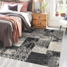 tapis chambre 80x150 tissé gris et noir rectangle motif géométrique LUMIN 6