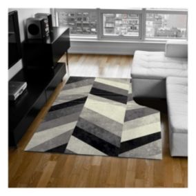 tapis chambre 80x150 tissé gris rectangle motif géométrique BELO 15