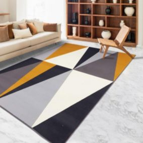 tapis chambre 80x150 tissé jaune et gris rectangle motif géométrique AF1 BIGTRI