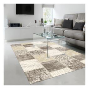 tapis chambre 80x150 tissé marron et beige rectangle motif géométrique SILICA